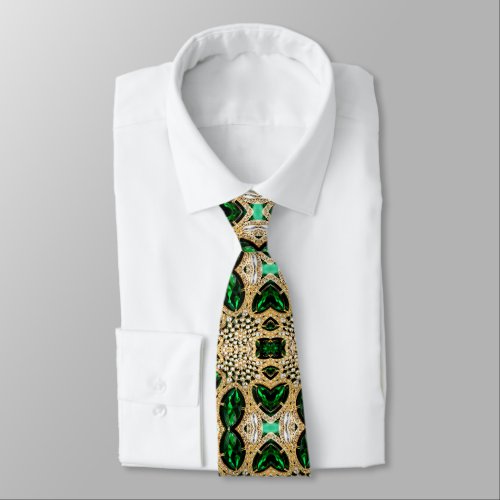 girly chic fashion art deco gold emerald green  neck tie