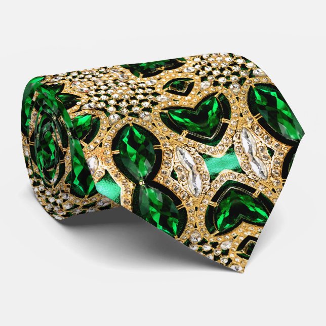 girly chic fashion art deco gold emerald green  neck tie (Rolled)