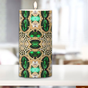 girly chic fashion art deco gold emerald green  pillar candle