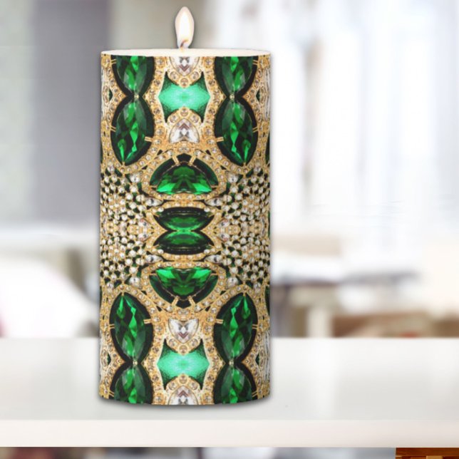 girly chic fashion art deco gold emerald green  pillar candle (girly chic fashion art deco gold emerald green pillar candle)