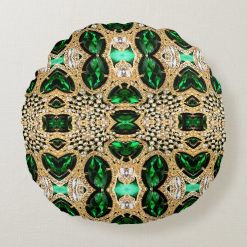 girly chic fashion art deco gold emerald green  round pillow