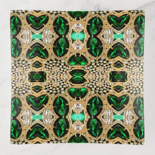 girly chic fashion art deco gold emerald green  trinket tray