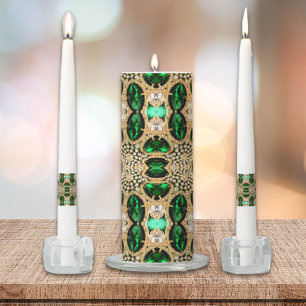 girly chic fashion art deco gold emerald green  unity candle set