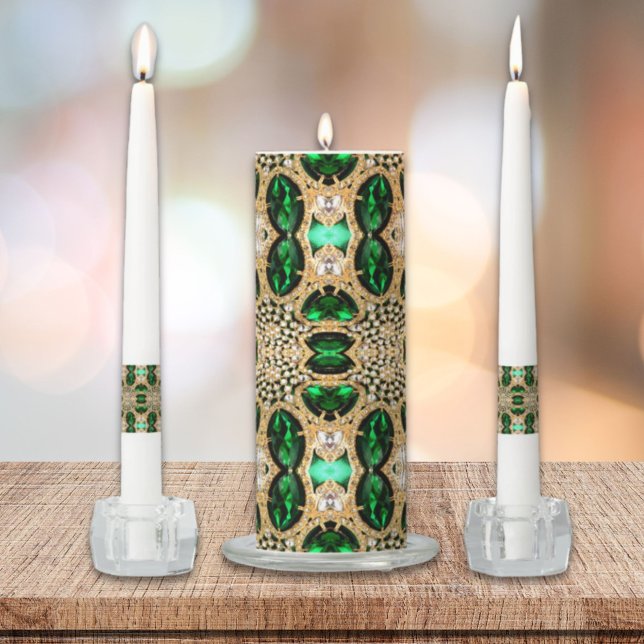 girly chic fashion art deco gold emerald green  unity candle set (girly chic fashion art deco gold emerald green unity candle set)