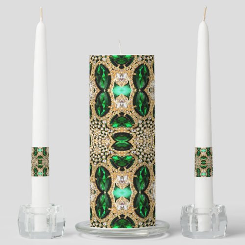 girly chic fashion art deco gold emerald green  unity candle set