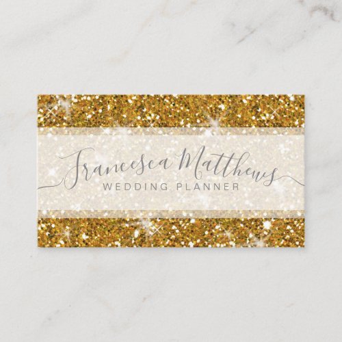 Girly Chic Faux Gold Glitter Script Swashes Business Card