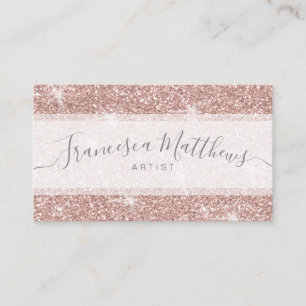 Girly Chic Faux Rose Gold Glitter Script Sparkle Business Card