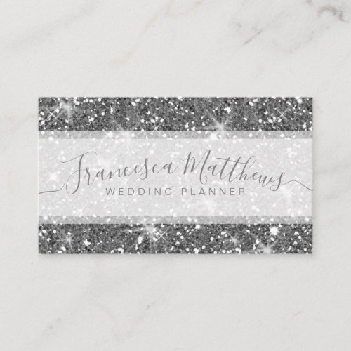 Girly Chic Faux Silver Glitter Script Swashes Business Card