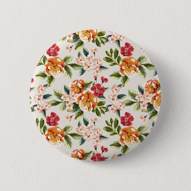 Girly Chic Floral Pattern Watercolor Illustration Button (Front)