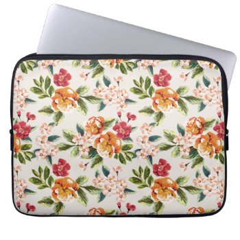 Girly Chic Floral Pattern Watercolor Illustration Laptop Sleeve by ZeraDesign at Zazzle