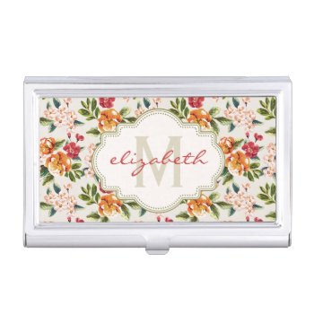 Girly Chic Floral Pattern With Monogram Name Business Card Case by ZeraDesign at Zazzle