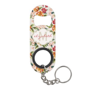 Girly Chic Floral Pattern With Monogram Name Keychain Bottle Opener by ZeraDesign at Zazzle