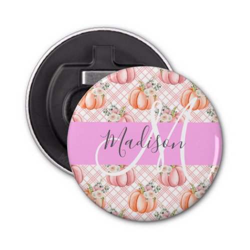 Girly Chic Floral Pink Peach Pumpkin Monogram Name Bottle Opener