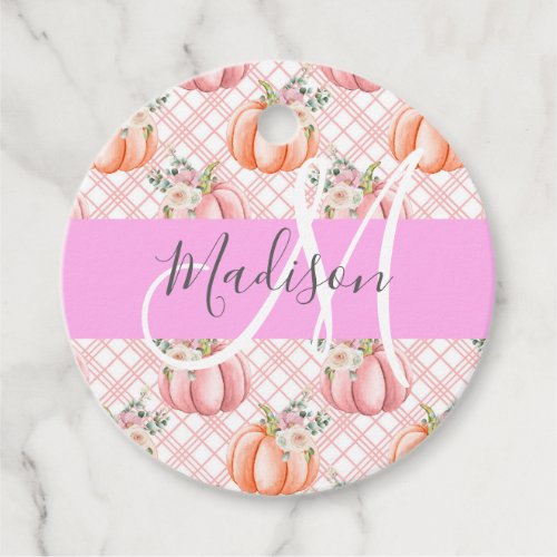 Girly Chic Floral Pink Peach Pumpkin Monogram Name Favor Tags