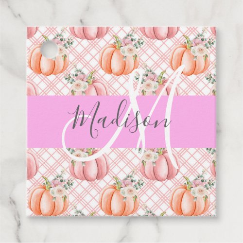 Girly Chic Floral Pink Peach Pumpkin Monogram Name Favor Tags