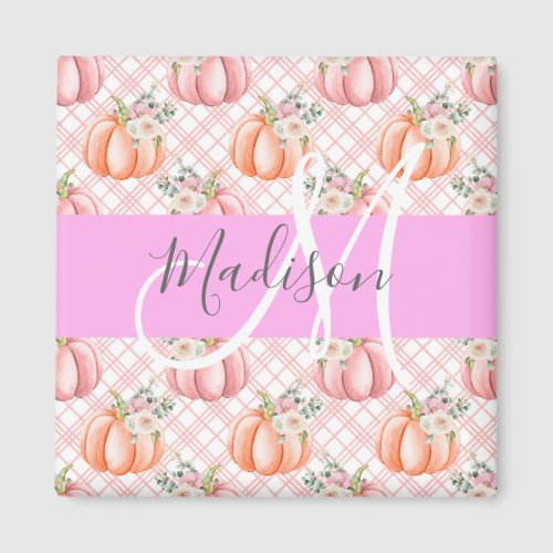 Girly Chic Floral Pink Peach Pumpkin Monogram Name Magnet