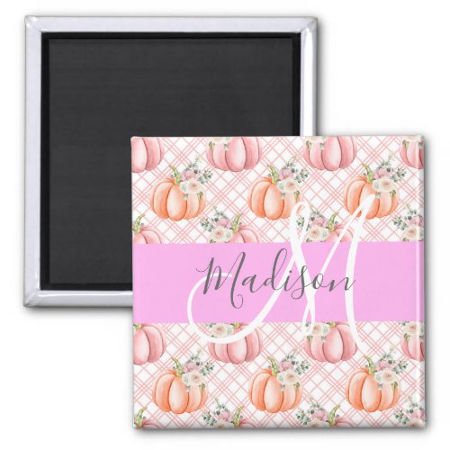 Girly Chic Floral Pink Peach Pumpkin Monogram Name Magnet