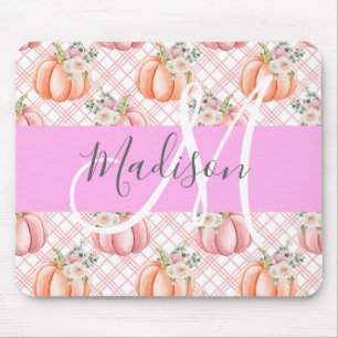 Girly Chic Floral Pink Peach Pumpkin Monogram Name Mouse Pad