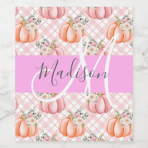 Girly Chic Floral Pink Peach Pumpkin Monogram Name Wine Label