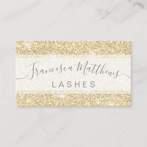 Girly Chic Glam Gold Glitter Lashes Script Business Card