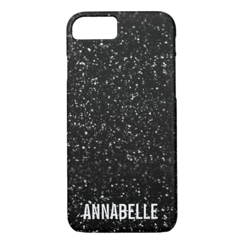 Girly chic glitter shine BLACK add your name iPhone 87 Case