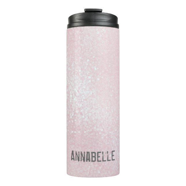 Girly chic glossy shine light pink personalized thermal tumbler (Front)