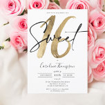 Girly chic gold border script photo Sweet 16 Invitation<br><div class="desc">Looking for the perfect and coolest Sweet 16 birthday party invitation? Get this trendy and chic girly yellow gold border script photo Sweet 16 invite,  add your photo at the back with an elegant signature script. Just contact me if you would like to customize the rose gold text.</div>