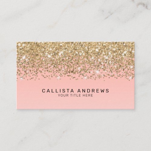 Girly Chic Gold Confetti Pink Gradient Monogram Business Card