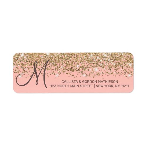 Girly Chic Gold Confetti Pink Gradient Monogram Label