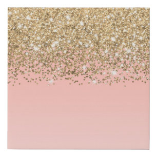 Girly Chic Gold Confetti Pink Gradient Ombre Faux Canvas Print
