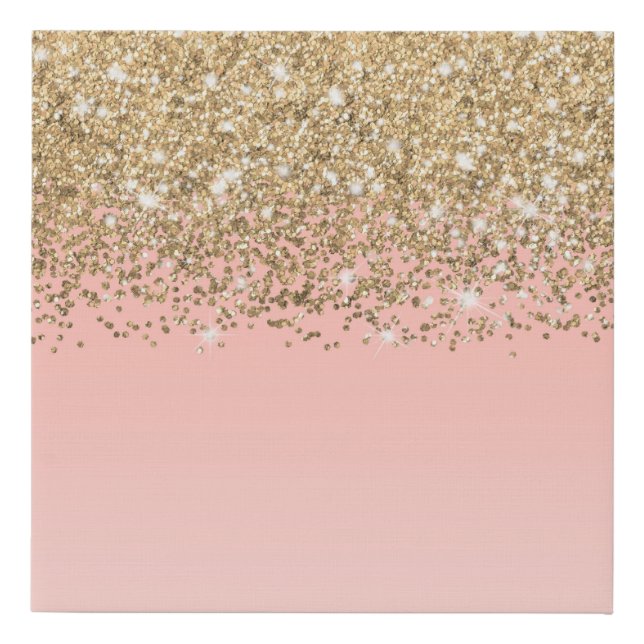 Girly Chic Gold Confetti Pink Gradient Ombre Faux Canvas Print (Front)