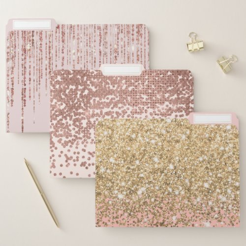 Girly Chic Gold Confetti Pink Gradient Ombre File Folder