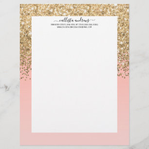 Girly Chic Gold Confetti Pink Gradient Ombre Letterhead