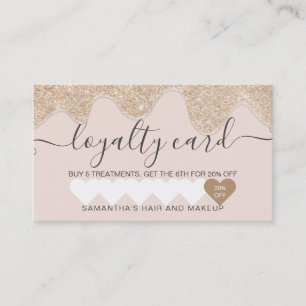 Girly chic gold glitter drips blush pink makeup loyalty card