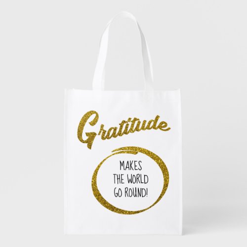 Girly Chic Gold Glitter Gratitude Typography Grocery Bag