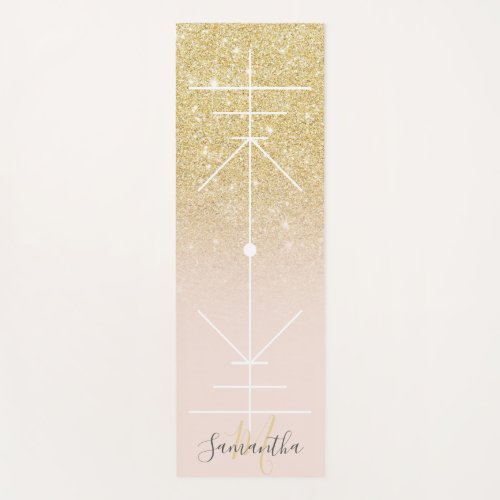 Girly chic gold glitter ombre pink alignment yoga mat
