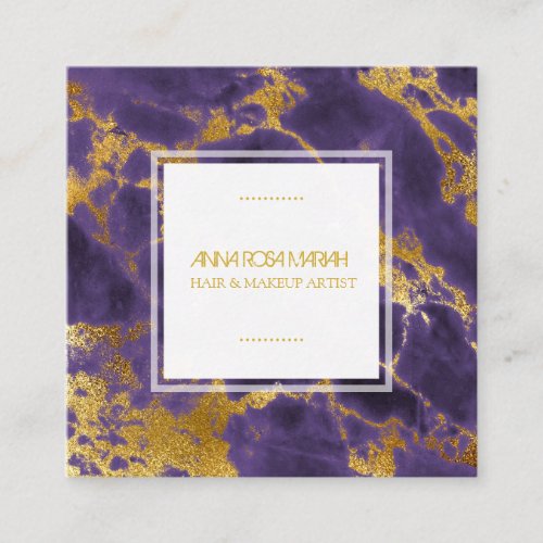  Girly Chic Gold Purple Marble Hair Makeup Square Business Card