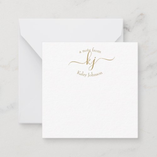 Girly Chic Gold White 2 Monogram Initial Name Note Card