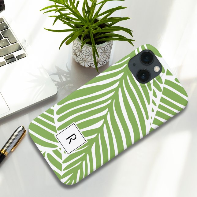 Girly Chic Green Leaves Monogram Case-Mate iPhone Case (Creator Uploaded)
