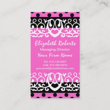 Girly Chic Hot Pink And Black Polka Dots Business Card by VillageDesign at Zazzle