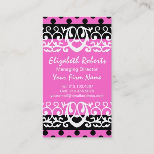 Girly Chic Hot Pink and Black Polka Dots Business Cards