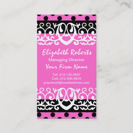 Customizable Girly Chic Hot Pink and Black Polka Dots Business Cards