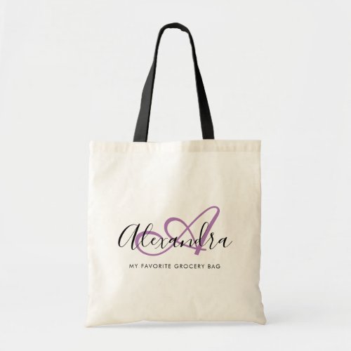 Girly Chic Lavander Elegant Script Name Monogram  Tote Bag