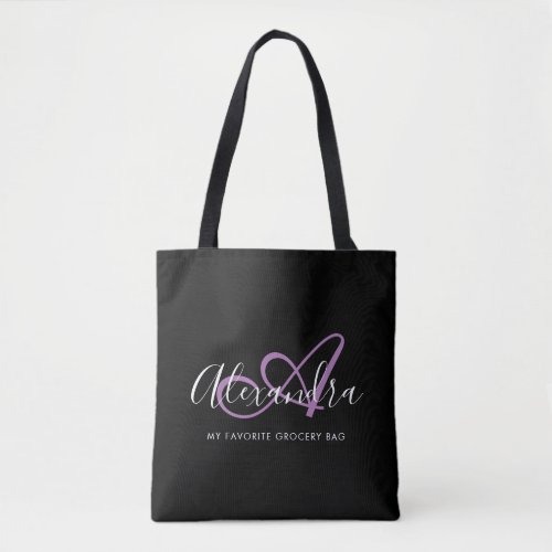 Girly Chic Lavander Elegant Script Name Monogram Tote Bag