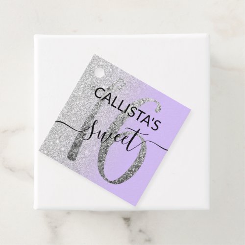 Girly Chic Lavender Silver Glitter Ombre Sweet 16 Favor Tags