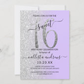 Girly Chic Lavender Silver Glitter Ombre Sweet 16 Invitation (Front)
