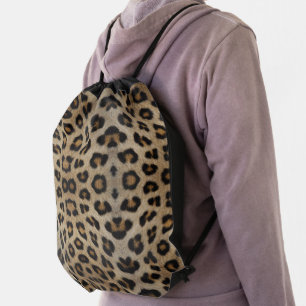Girly chic leopard fur animal print pattern fun drawstring bag