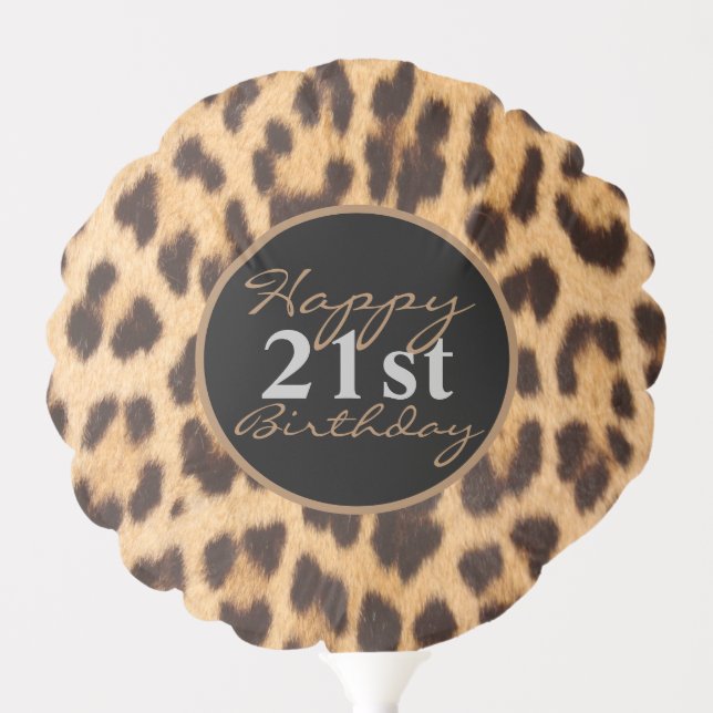 girly chic leopard print happy 21st birthday balloon (Front)