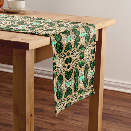 girly chic luxury gold emerald green rhinestone medium table runner ...