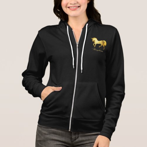 Girly  Chic Luxury Gold Foil Unicorn Personalized Hoodie